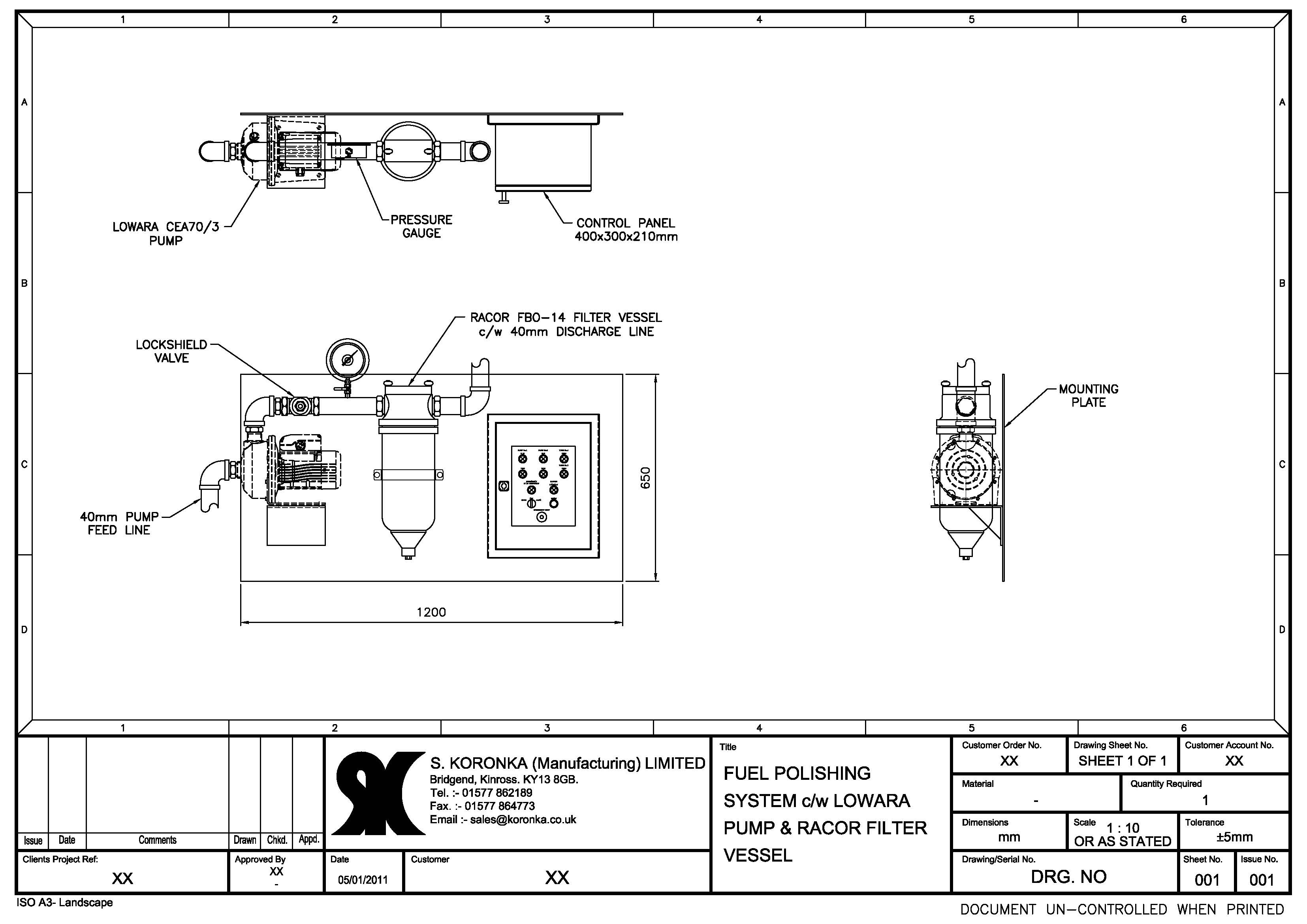 Fuel Polishing System on Mounting Plate
